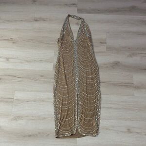 Elegant Tan Beaded Women's Dress